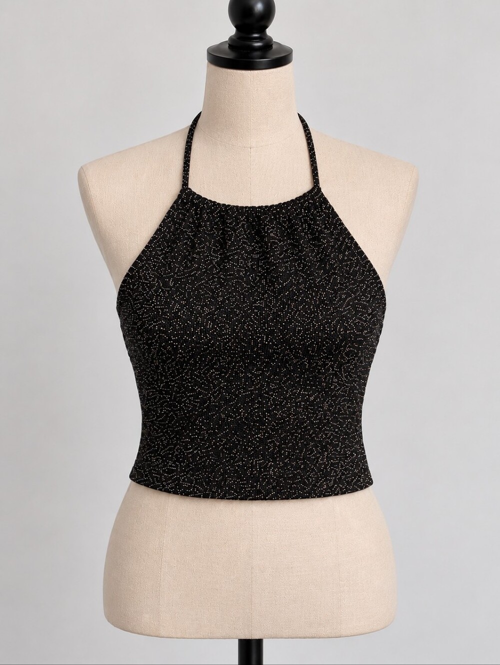 GUESS Vintage Black Metallic Glitter Halter Top Y2K Medium